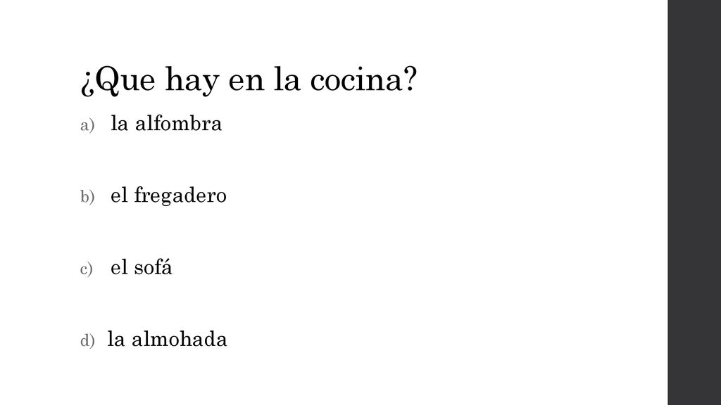 ¿Que hay en la cocina la alfombra el fregadero el sofá la almohada