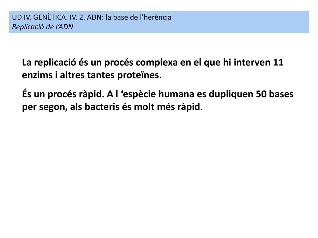 UD IV. GENÈTICA. IV. 2. ADN: la base de l’herència