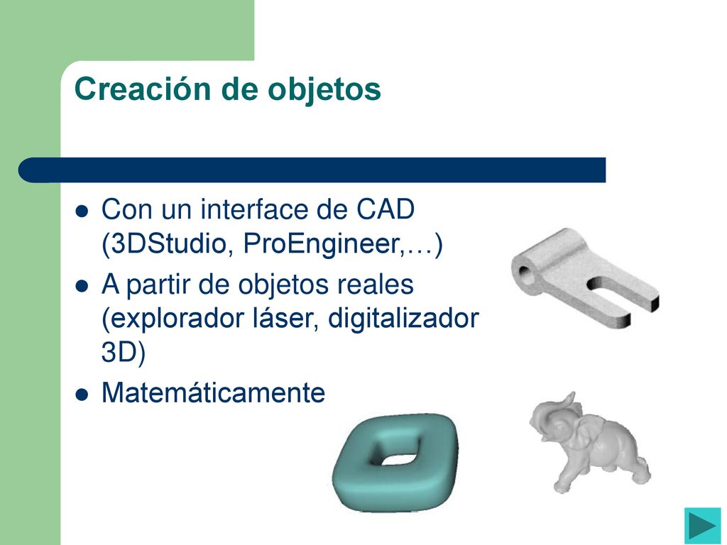 Creación de objetos Con un interface de CAD (3DStudio, ProEngineer,…)