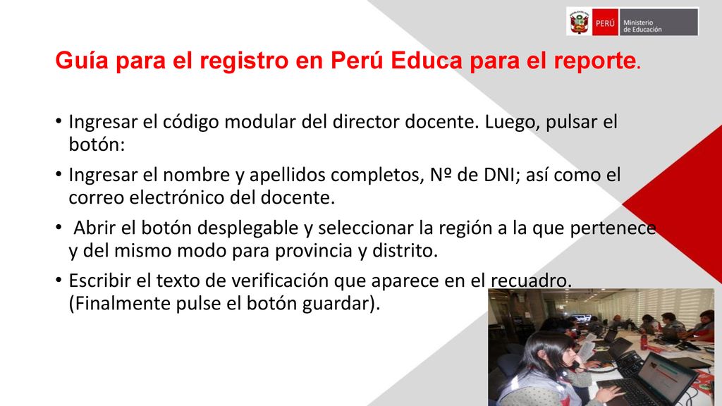 Guía para el registro en Perú Educa para el reporte.