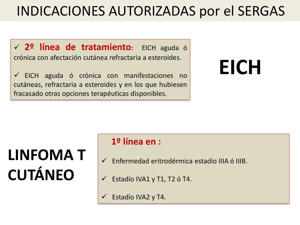 EICH LINFOMA T CUTÁNEO INDICACIONES AUTORIZADAS por el SERGAS