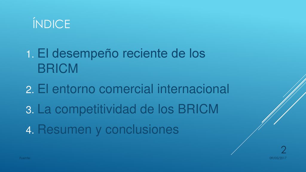 El desempeño reciente de los BRICM El entorno comercial internacional