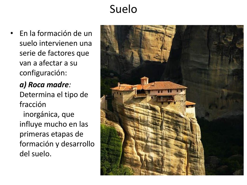 Suelo En la formación de un suelo intervienen una serie de factores que van a afectar a su configuración: