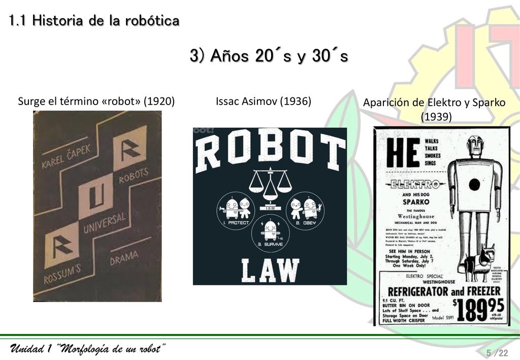 3) Años 20´s y 30´s 1.1 Historia de la robótica