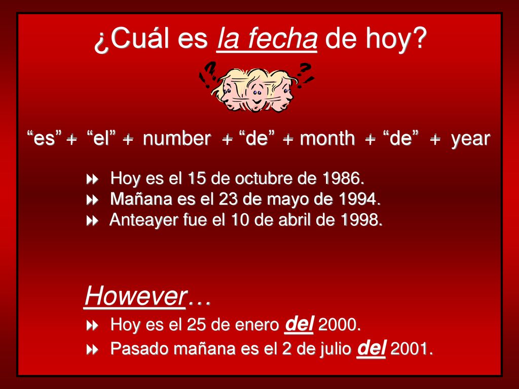 ¿Cuál es la fecha de hoy However… es + el + number + de + month