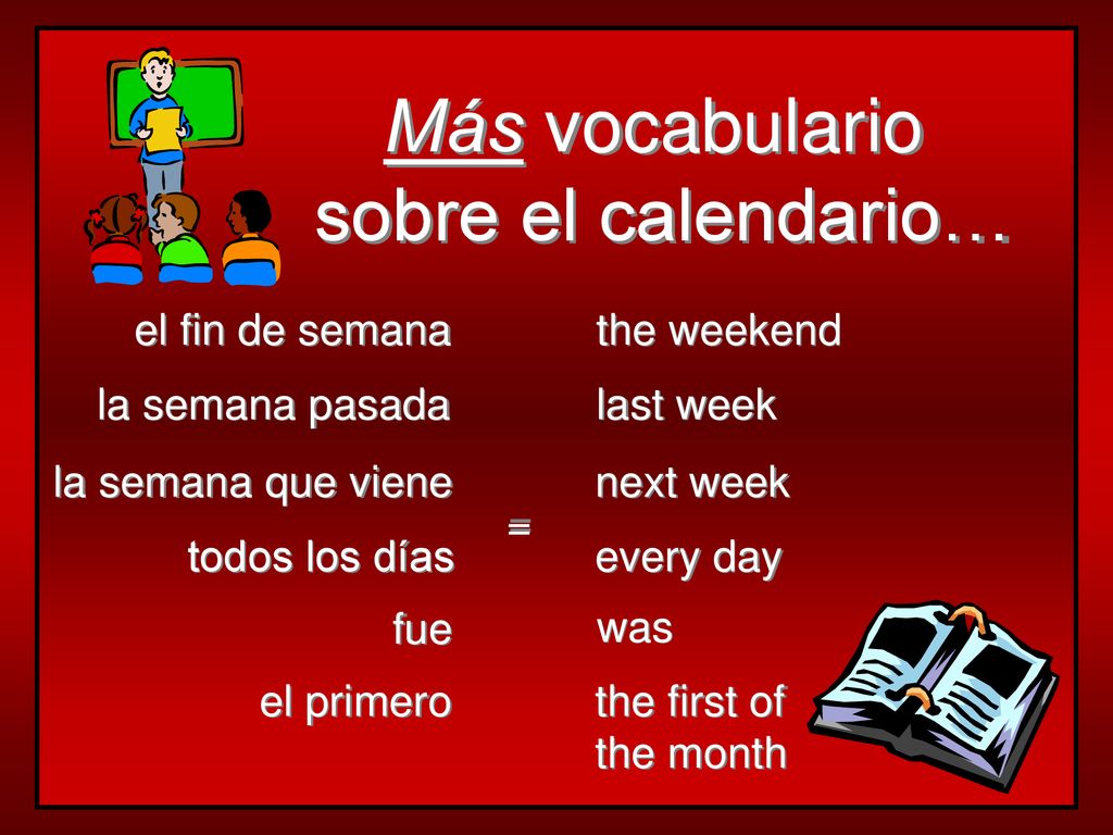 Más vocabulario sobre el calendario… el fin de semana the weekend