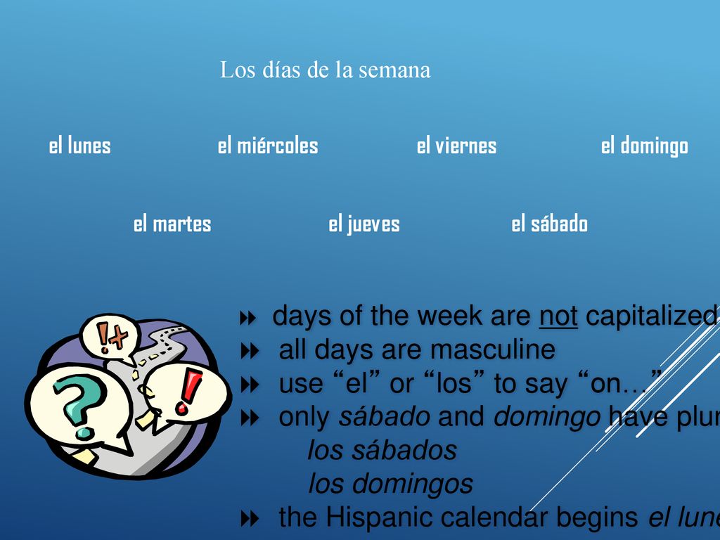 use el or los to say on… only sábado and domingo have plurals