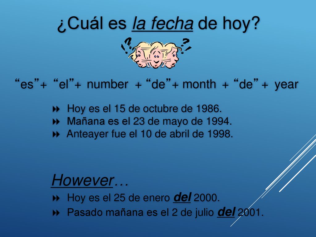 ¿Cuál es la fecha de hoy However… es + el + number + de + month