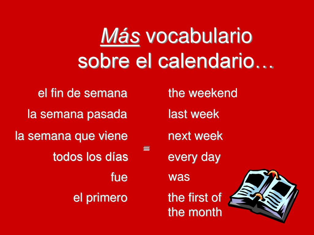 Más vocabulario sobre el calendario… el fin de semana the weekend