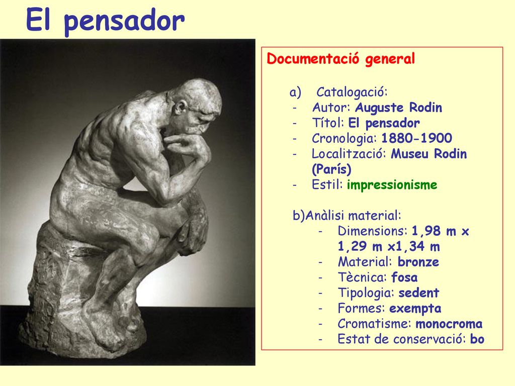 El pensador Documentació general a) Catalogació: Autor: Auguste Rodin