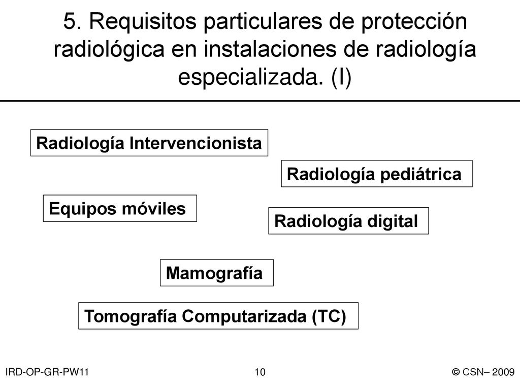 5. Requisitos particulares de protección radiológica en instalaciones de radiología especializada. (I)