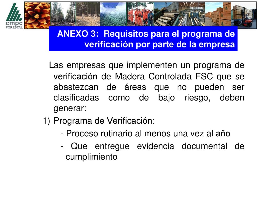 ANEXO 3: Requisitos para el programa de verificación por parte de la empresa
