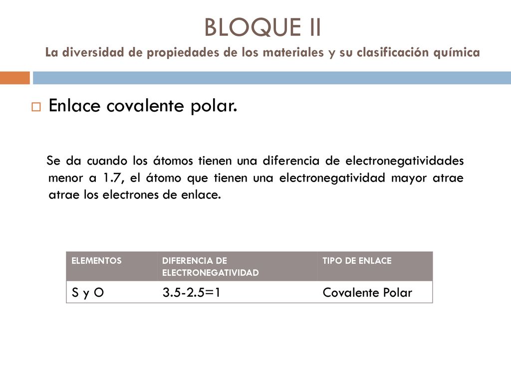 BLOQUE II La diversidad de propiedades de los materiales y su clasificación química