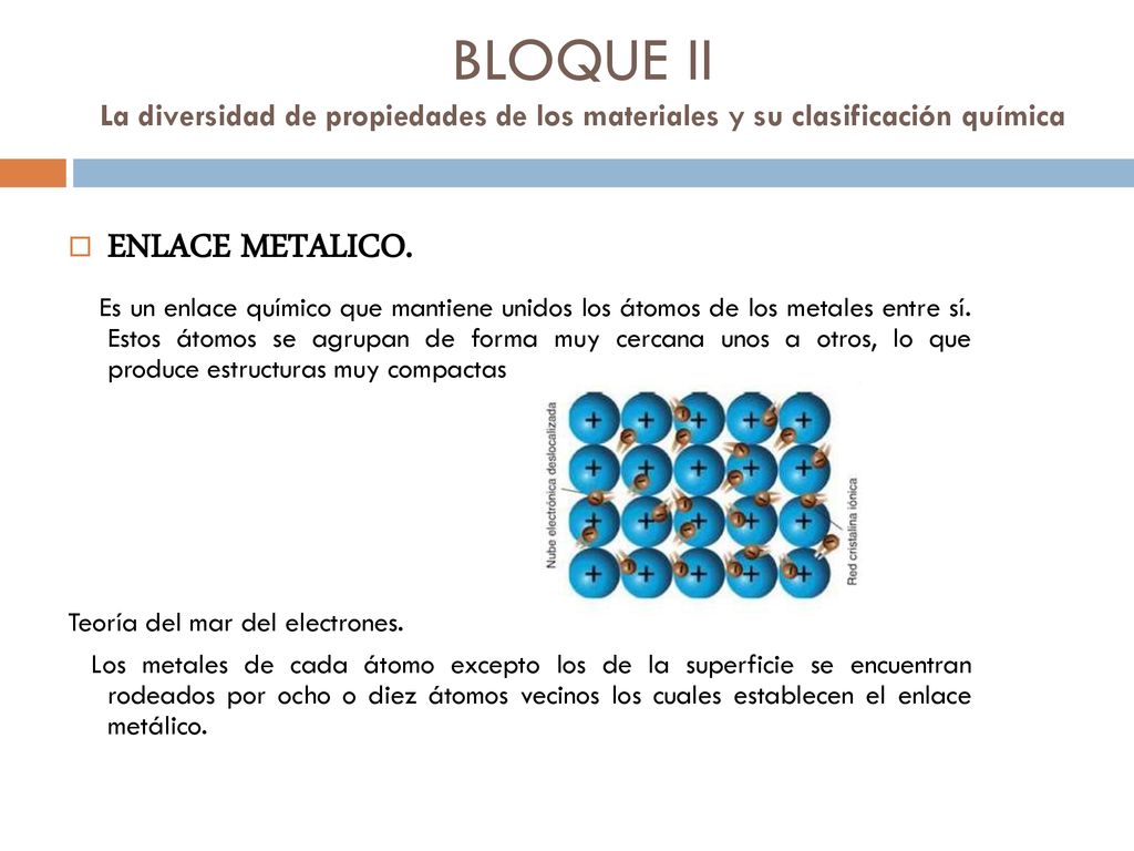 BLOQUE II La diversidad de propiedades de los materiales y su clasificación química