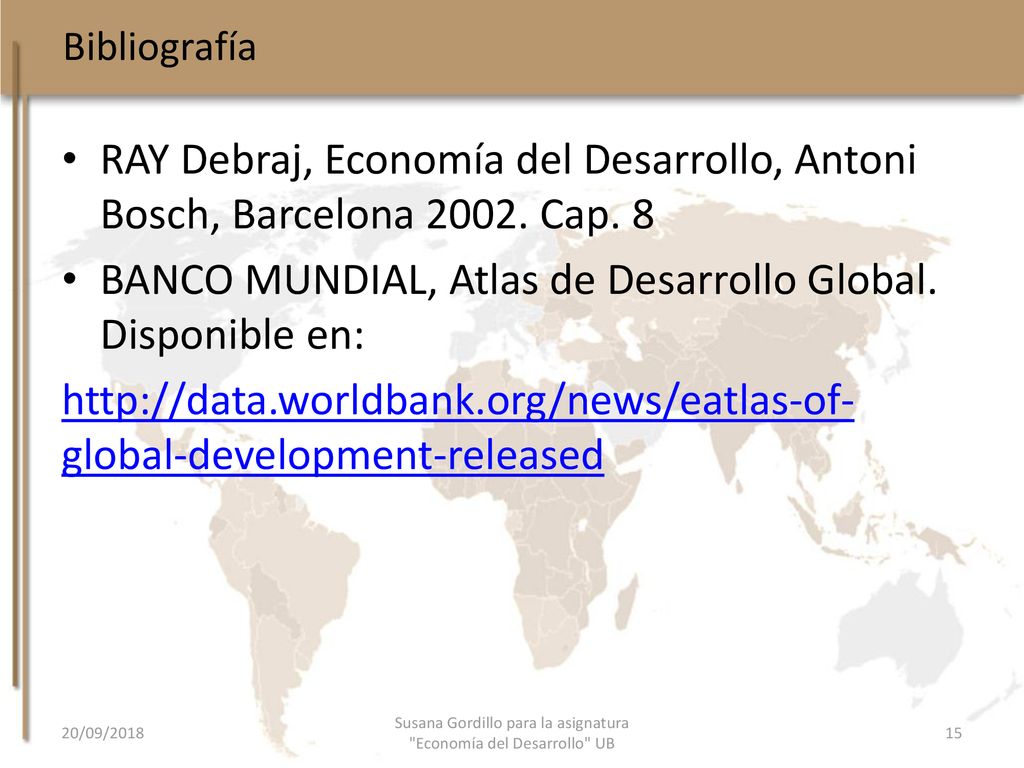 Susana Gordillo para la asignatura Economía del Desarrollo UB