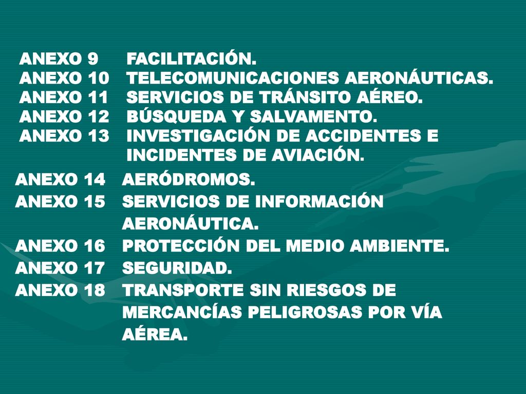 ANEXO 9 FACILITACIÓN. ANEXO 10. TELECOMUNICACIONES AERONÁUTICAS. ANEXO 11. SERVICIOS DE TRÁNSITO AÉREO.
