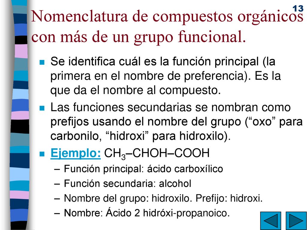 Nomenclatura de compuestos orgánicos con más de un grupo funcional.