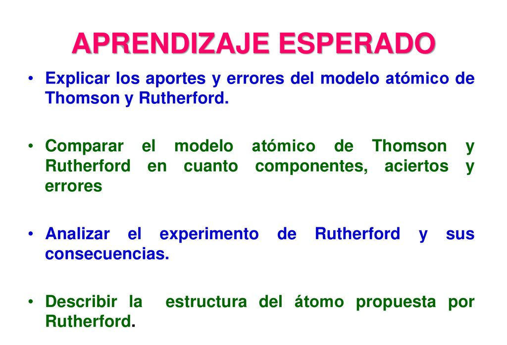 APRENDIZAJE ESPERADO Explicar los aportes y errores del modelo atómico de Thomson y Rutherford.
