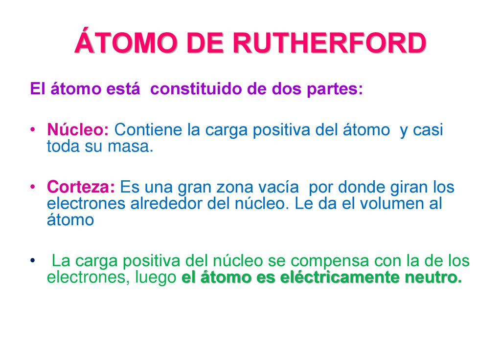ÁTOMO DE RUTHERFORD El átomo está constituido de dos partes: