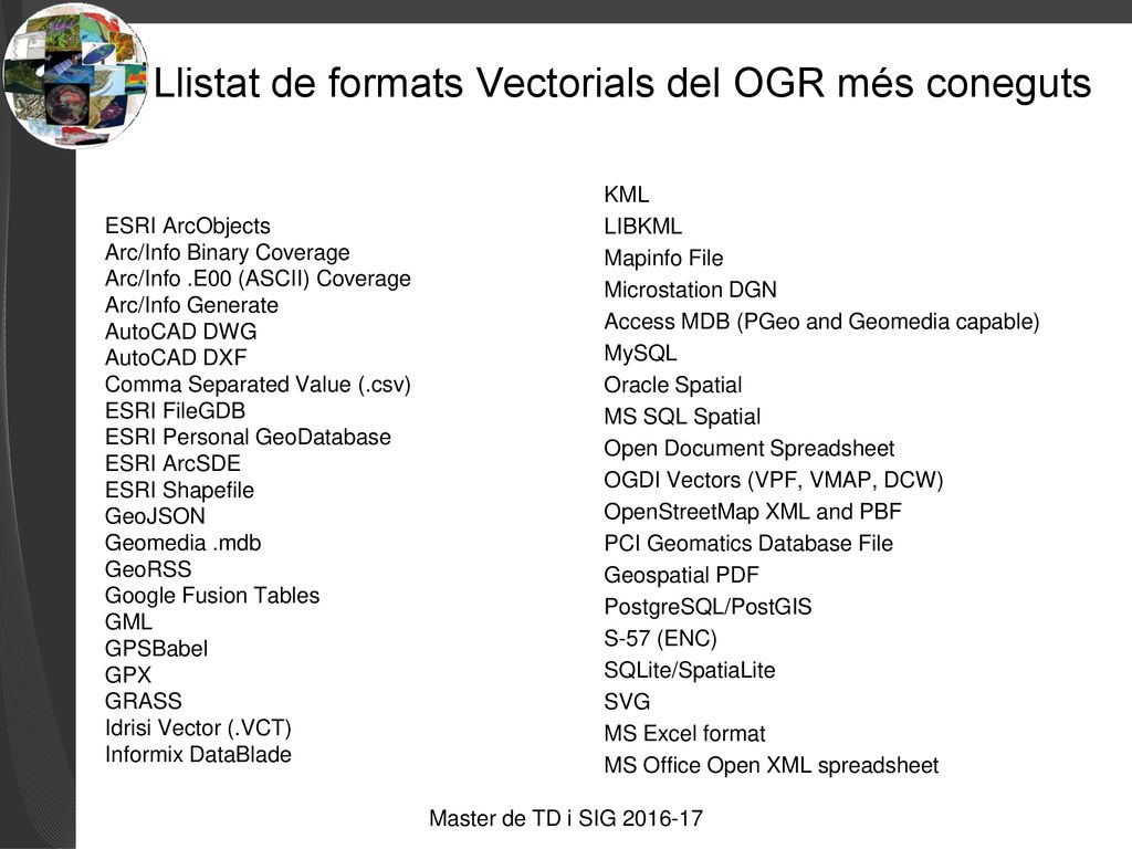 Llistat de formats Vectorials del OGR més coneguts