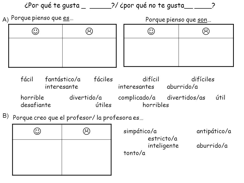       ¿Por qué te gusta _ _____ / ¿por qué no te gusta__ ____