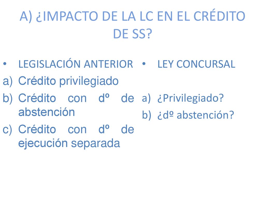 A) ¿IMPACTO DE LA LC EN EL CRÉDITO DE SS