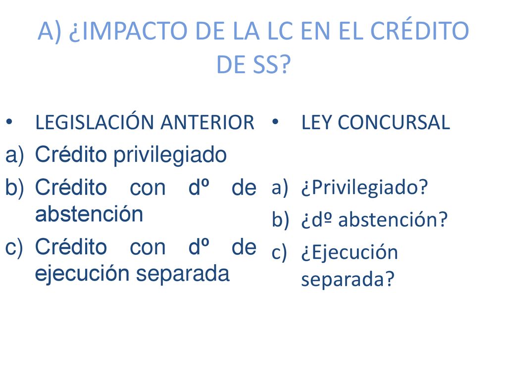 A) ¿IMPACTO DE LA LC EN EL CRÉDITO DE SS