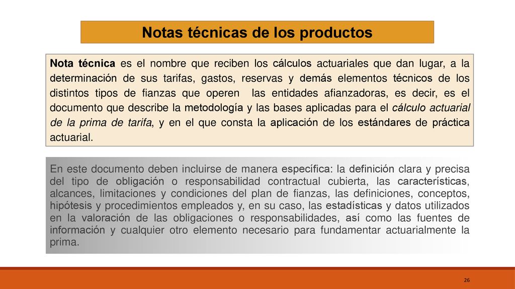 Notas técnicas de los productos