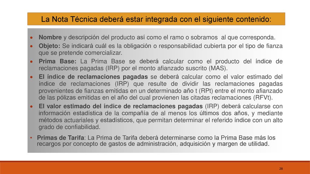 La Nota Técnica deberá estar integrada con el siguiente contenido: