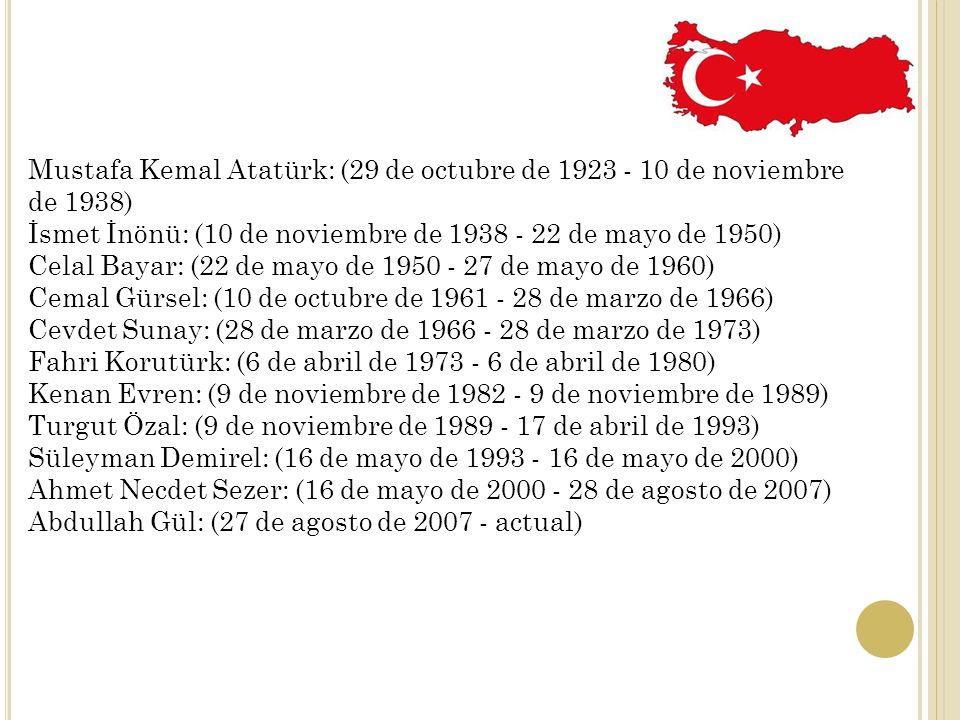 Mustafa Kemal Atatürk: (29 de octubre de de noviembre de 1938)