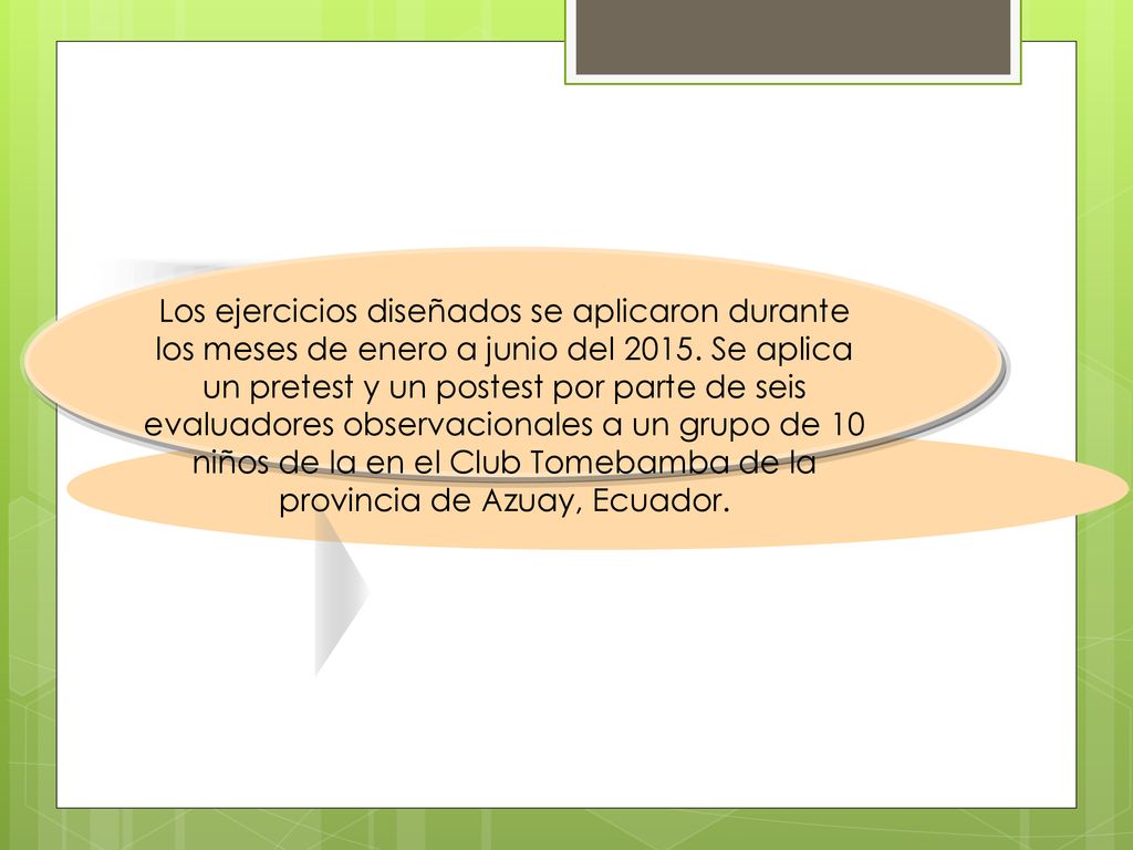 Los ejercicios diseñados se aplicaron durante los meses de enero a junio del 2015.