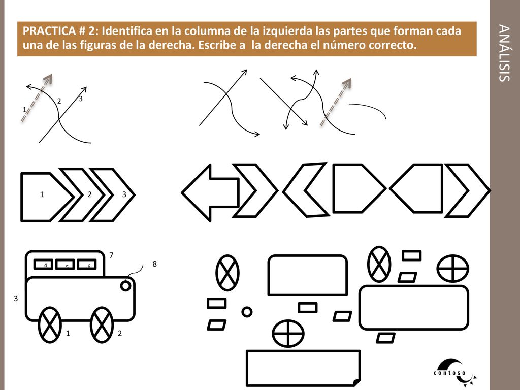 PRACTICA # 2: Identifica en la columna de la izquierda las partes que forman cada una de las figuras de la derecha. Escribe a la derecha el número correcto.