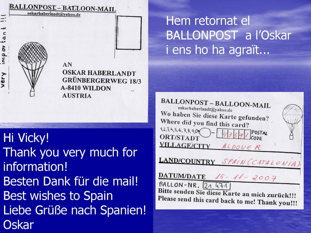 Hem retornat el BALLONPOST a l’Oskar i ens ho ha agraït...