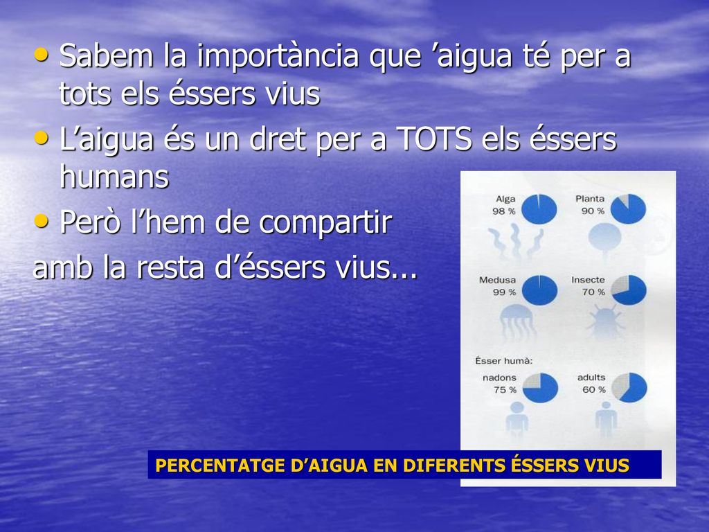 Sabem la importància que ’aigua té per a tots els éssers vius