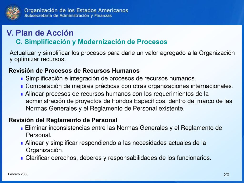 V. Plan de Acción C. Simplificación y Modernización de Procesos