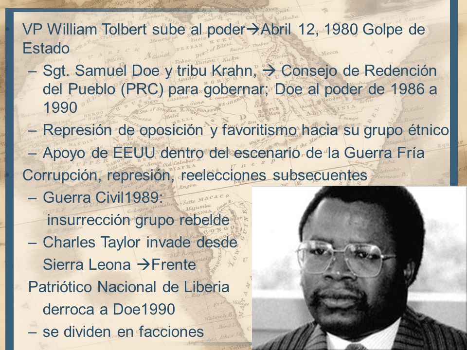VP William Tolbert sube al poderAbril 12, 1980 Golpe de Estado