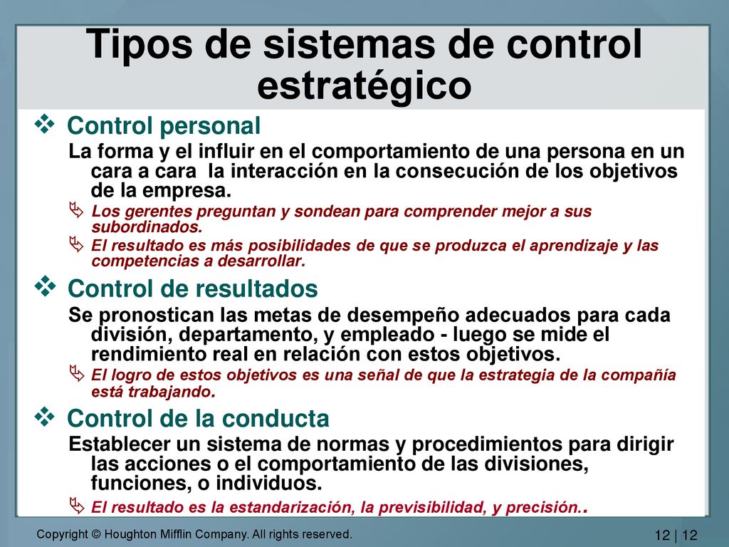 Tipos de sistemas de control estratégico