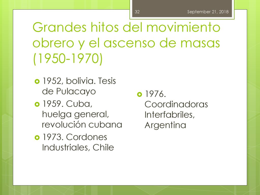 Grandes hitos del movimiento obrero y el ascenso de masas ( )