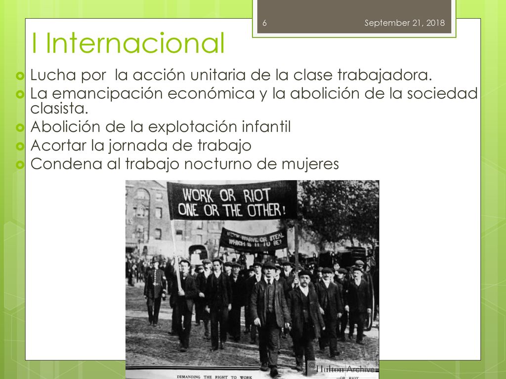 I Internacional Lucha por la acción unitaria de la clase trabajadora.