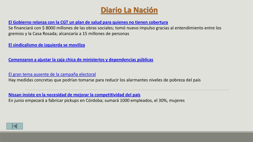 Diario La Nación El Gobierno relanza con la CGT un plan de salud para quienes no tienen cobertura.