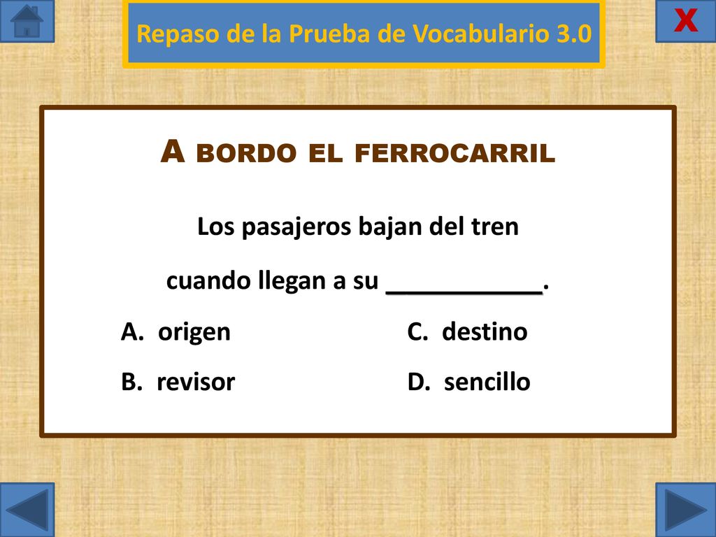 Repaso de la Prueba de Vocabulario 3.0 Los pasajeros bajan del tren