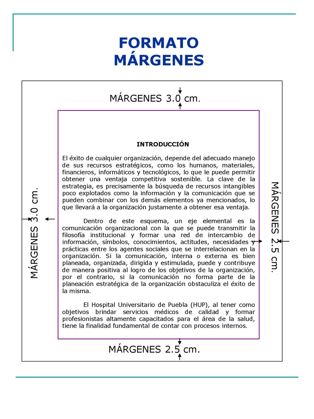 FORMATO MÁRGENES MÁRGENES 3.0 cm. MÁRGENES 2.5 cm. MÁRGENES 3.0 cm.