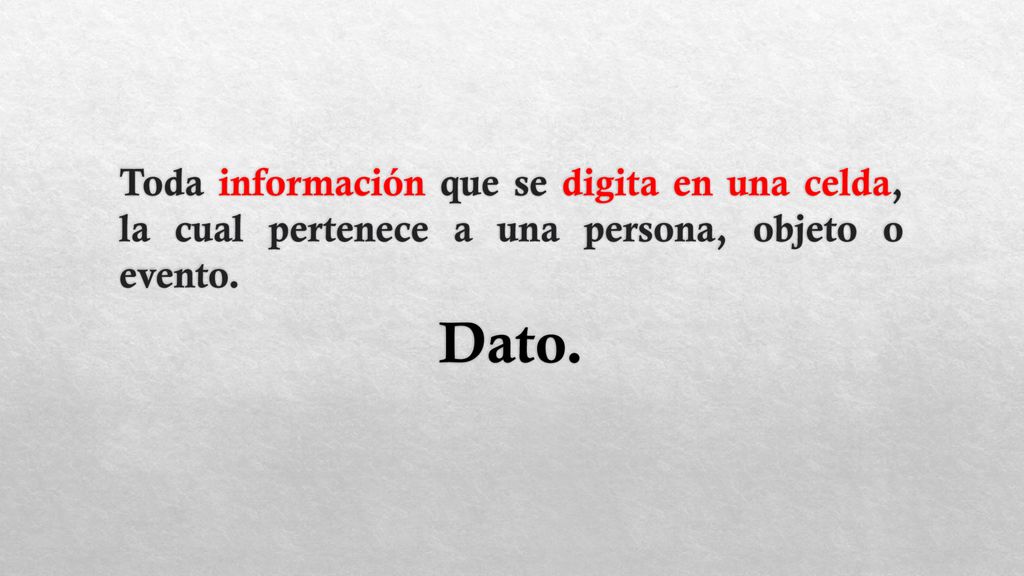 Toda información que se digita en una celda, la cual pertenece a una persona, objeto o evento.