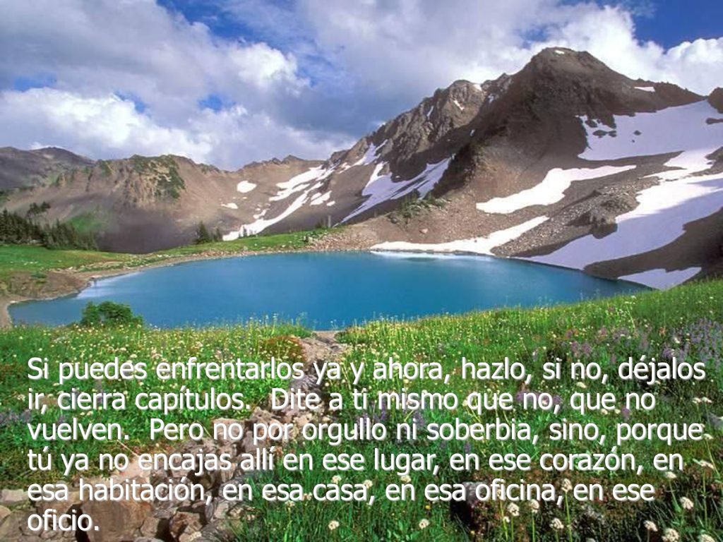 Si puedes enfrentarlos ya y ahora, hazlo, si no, déjalos ir, cierra capítulos. Dite a ti mismo que no, que no vuelven. Pero no por orgullo ni soberbia, sino, porque tú ya no encajas allí en ese lugar, en ese corazón, en esa habitación, en esa casa, en esa oficina, en ese oficio.