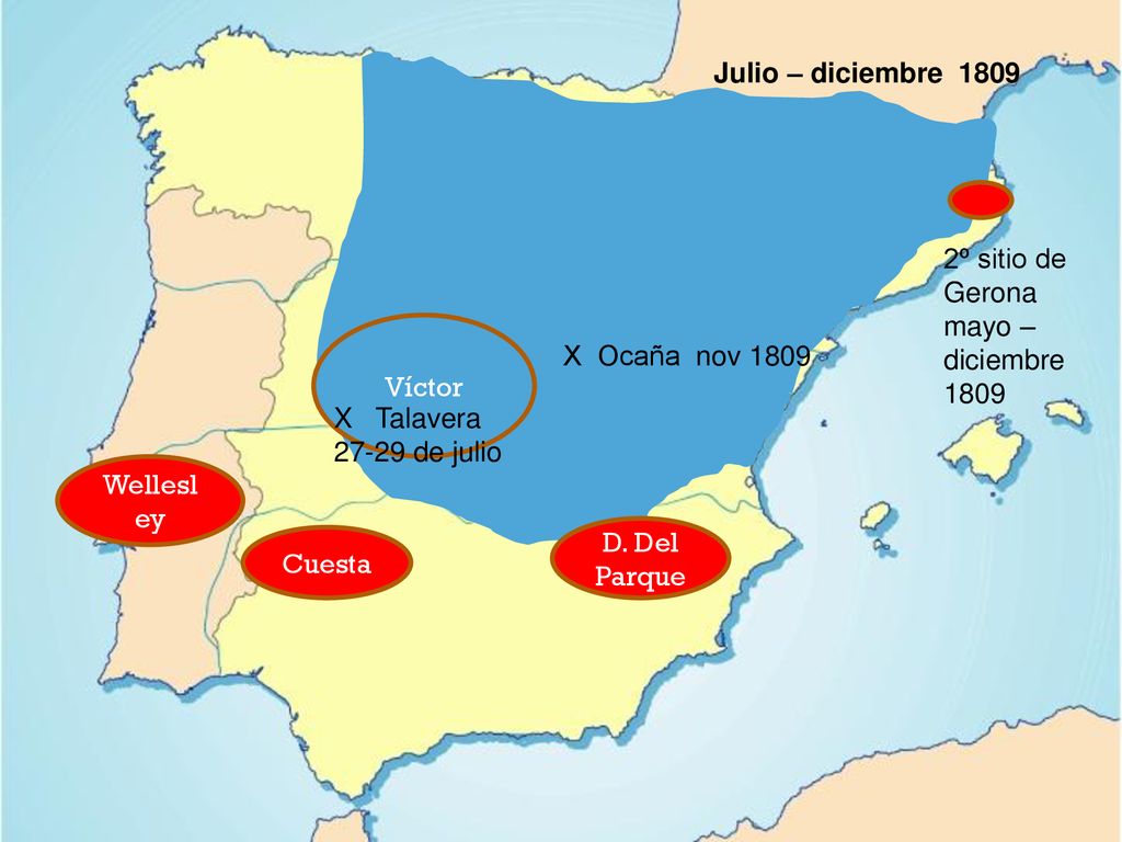 Julio – diciembre º sitio de Gerona mayo –diciembre Víctor. X Ocaña nov X Talavera.