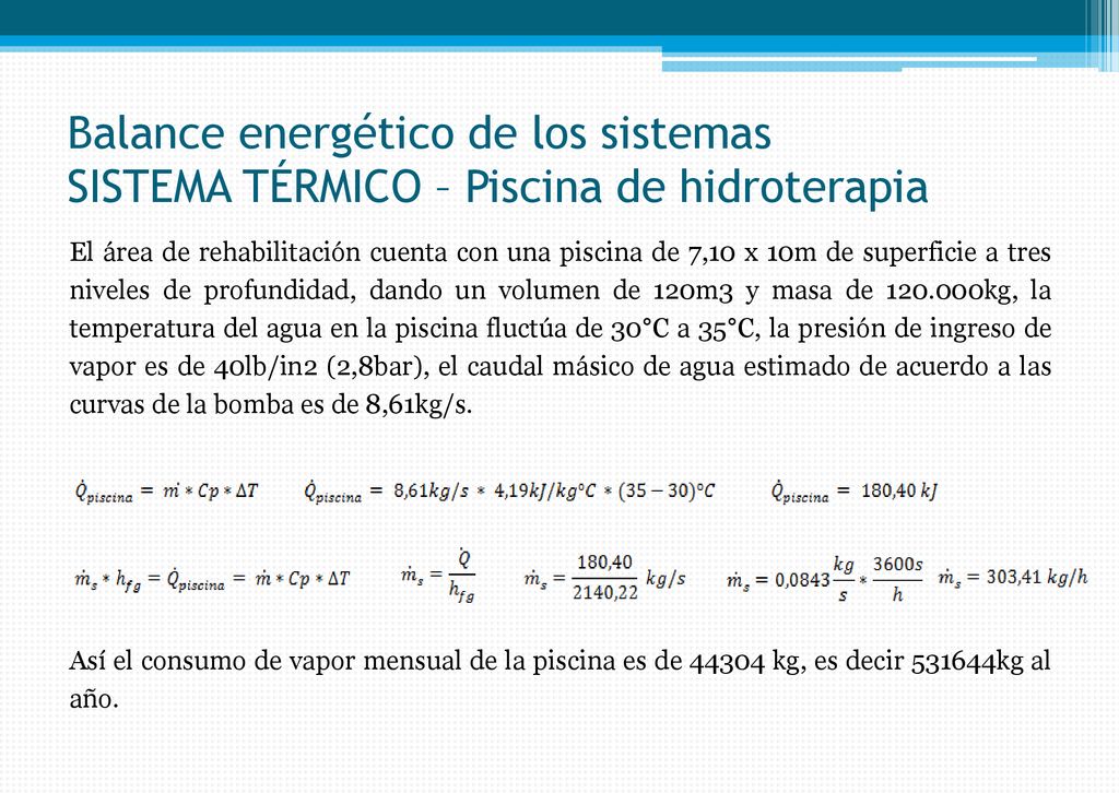 Balance energético de los sistemas SISTEMA TÉRMICO – Piscina de hidroterapia