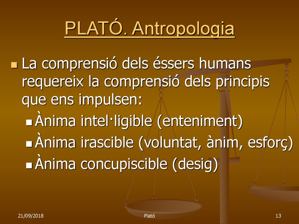PLATÓ. Antropologia La comprensió dels éssers humans requereix la comprensió dels principis que ens impulsen:
