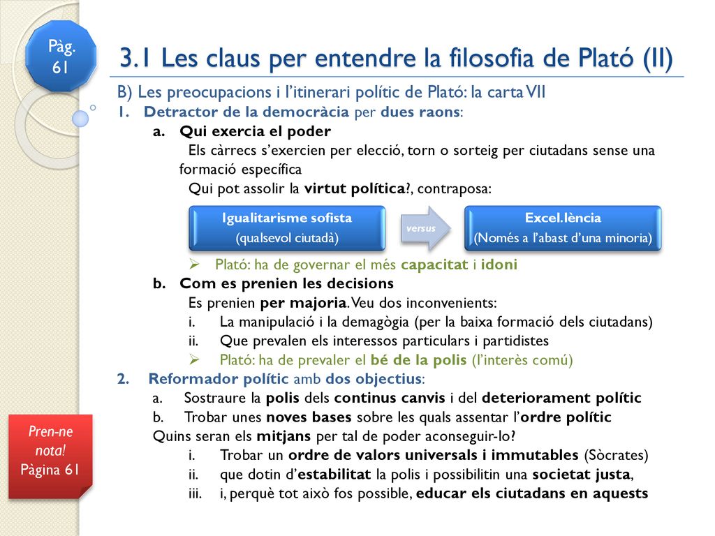 3.1 Les claus per entendre la filosofia de Plató (II)