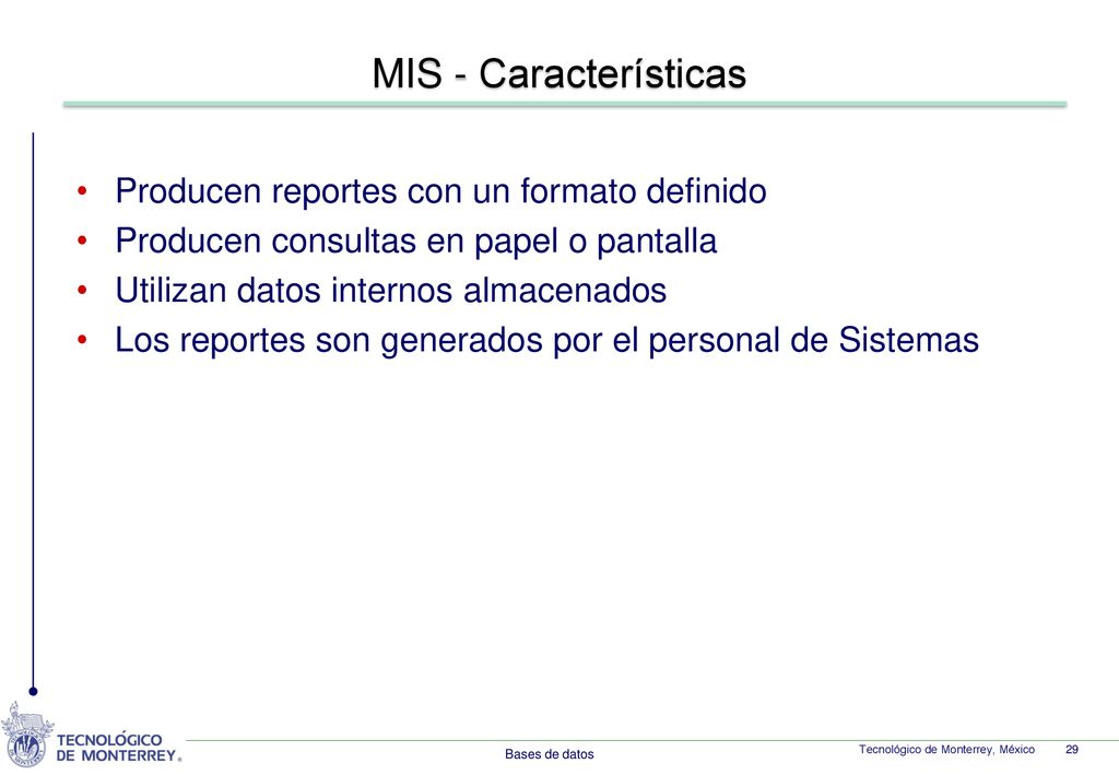 MIS - Características Producen reportes con un formato definido