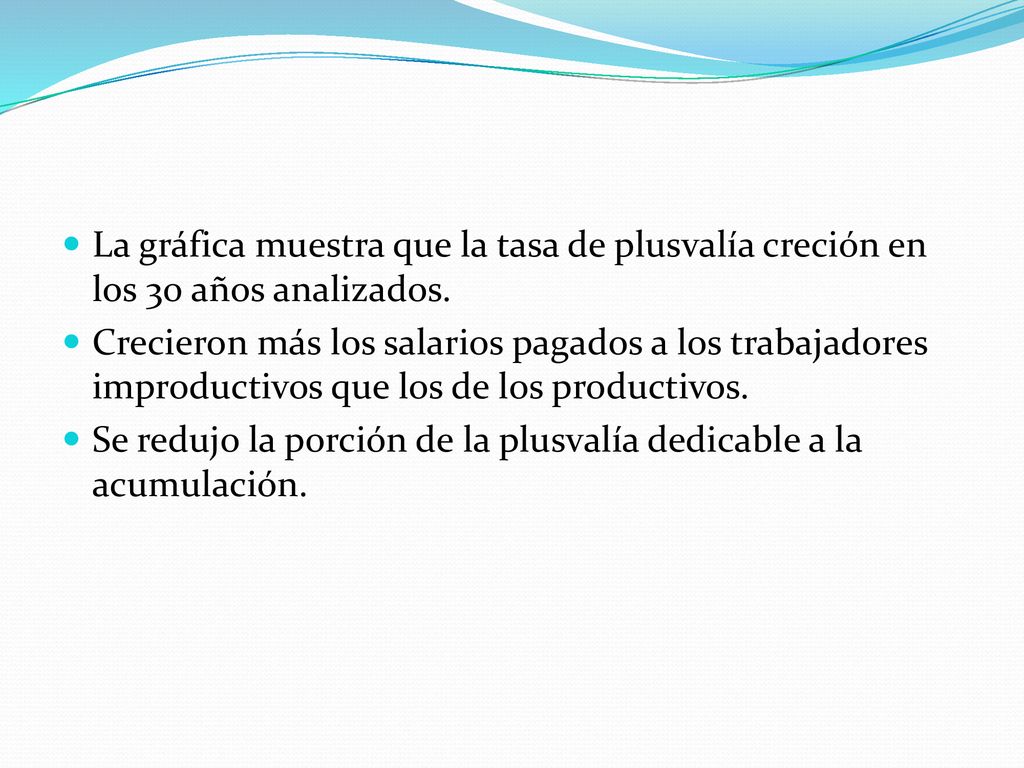 La gráfica muestra que la tasa de plusvalía creción en los 30 años analizados.